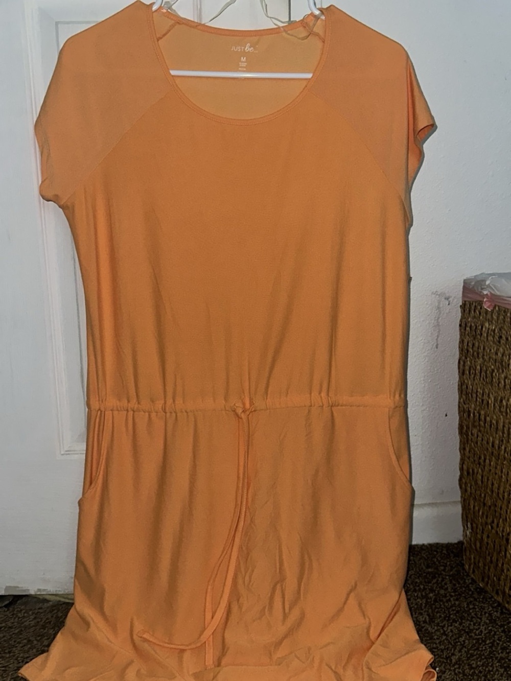 just be Peach Scoop-Neck Casual Dress with Pockets